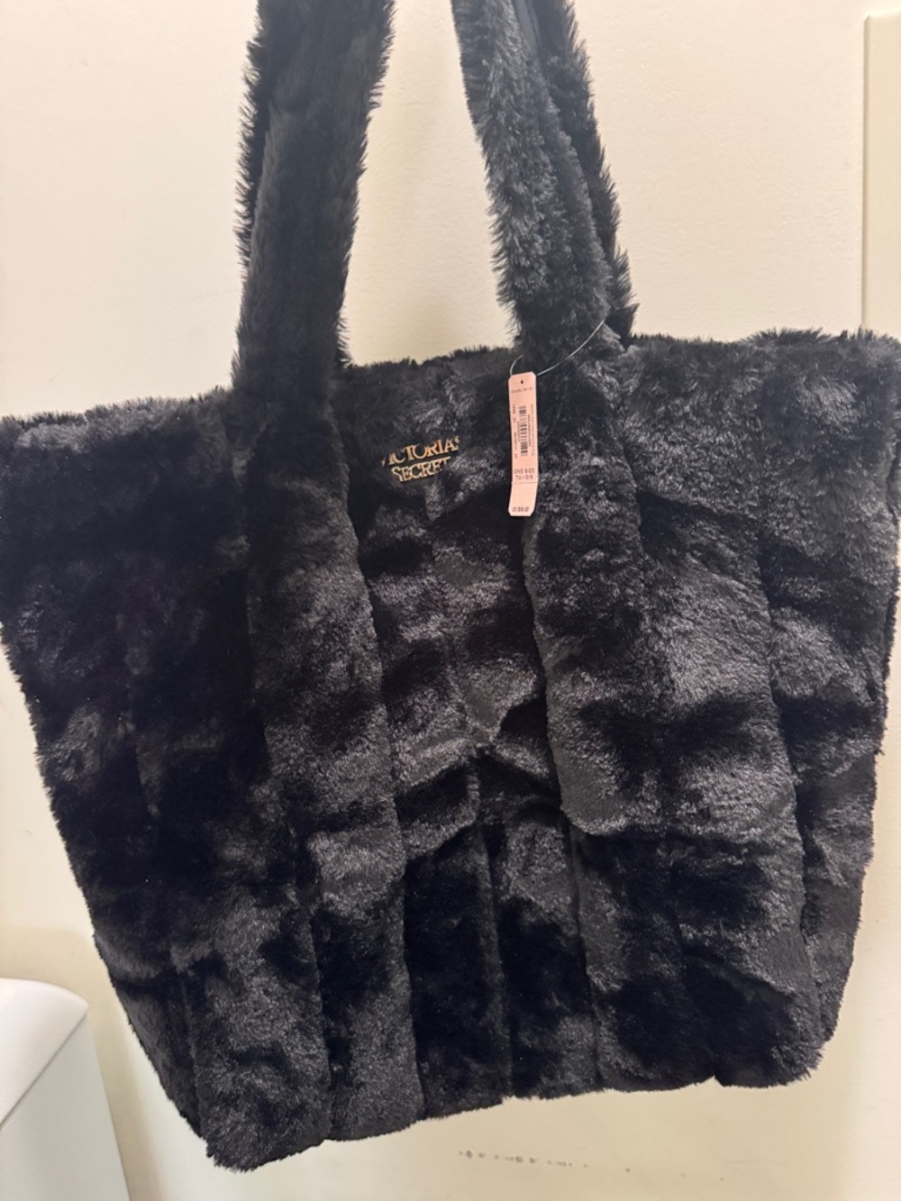 NWT Victoria's Secret Black Faux Fur Tote